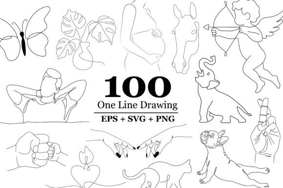 100 One Line Drawing Bundle