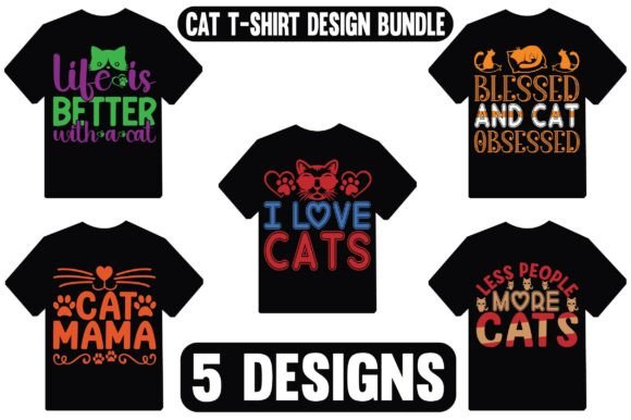 5 Cat T-Shirt Design Bundle
