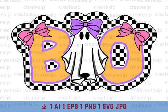 BOO Cute Checkered Halloween Ghost PNG S