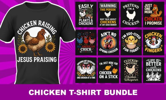 Chicken T-Shirt Design Bundle: Graphics for Creative Projects