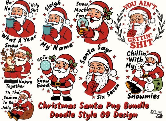 Christmas Santa Png Bundle Doodle Style