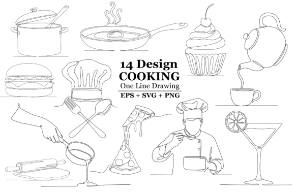Cooking One Line Drawing Bundle: Graphics & Illustrations