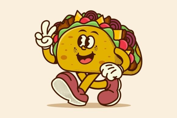 Cute Retro Taco Mascot Cartoon Design