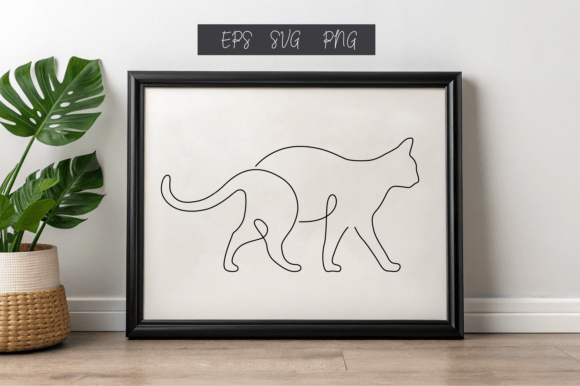 Graceful Walking Cat in One Line Art Graphics