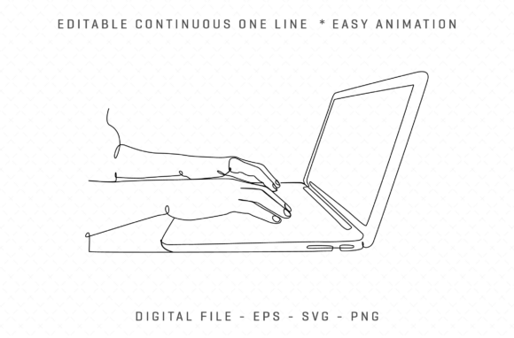 Hands Typing Laptop Continuous Line Art Graphics