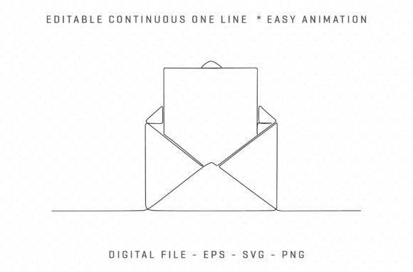 Line Art of Open Envelope with Letter: Graphics & Illustrations