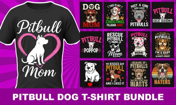 Pitbull Dog Mom T-Shirt Design Bundle
