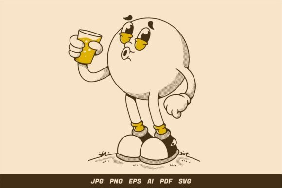 Retro Cartoon Bubble Character with Soda Graphics
