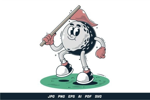 Retro Golf Ball Character Illustration Graphics