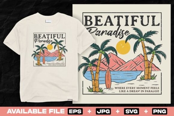 Vintage Tropical Beach Print Design